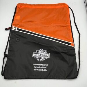 Harley-Davidson Key West Florida Drawstring Cinch Backpack Bag Orange Black Logo